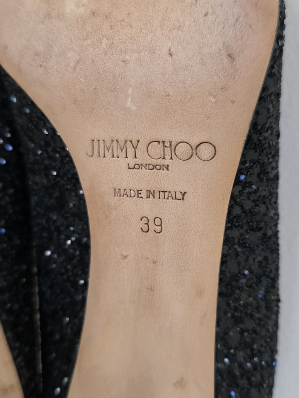 Jimmy Choo Black Glitter Pumps EU 39 US 8.5 Wedding Prom Graduation Heels - Picture 7 of 12